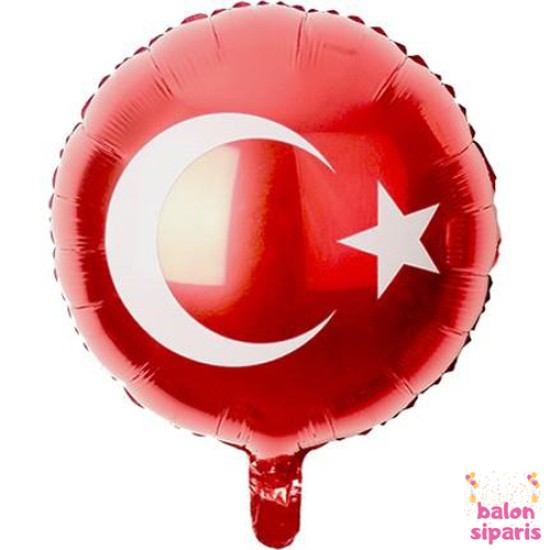 Toptan Türk Bayrağı Yuvarlak Folyo Balon