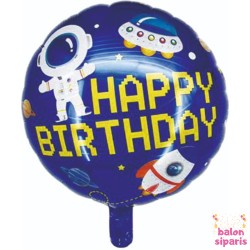 Toptan Uzay Temalı Happy Birthday Yuvarlak Folyo Balon