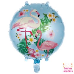 Toptan Flamingo Yuvarlak 18 İnç Folyo Balon Mavi