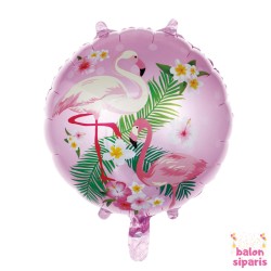 Toptan Flamingo Yuvarlak 18 İnç Folyo Balon Pembe