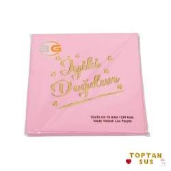 Toptan Pembe Altın Yaldızlı İyi Ki Doğdun Peçete