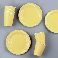 Toptan Sarı Makaron Tabak Bardak Set Toptan Sarı Makaron Tabak Bardak Set