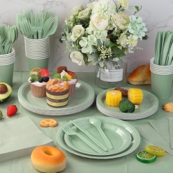 Toptan Yeşil Makaron Tabak Bardak Set