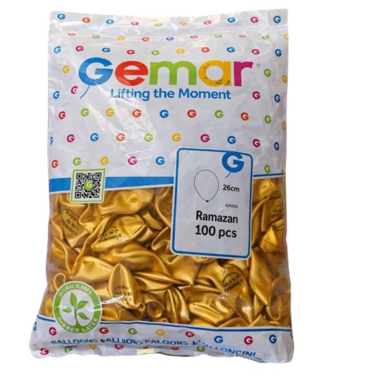 Metalik Gold Ramazan Baskılı Balon (100 Adet) - Toptan