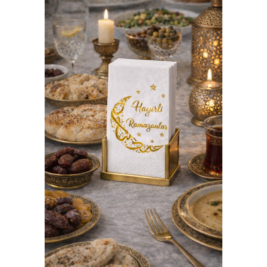 Hayırlı Ramazanlar Yaldızlı Peçete (12 Adet) - Toptan