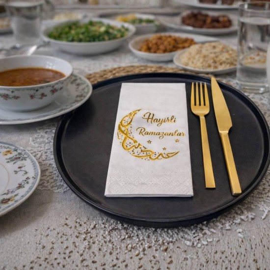 Hayırlı Ramazanlar Yaldızlı Peçete (12 Adet) - Toptan