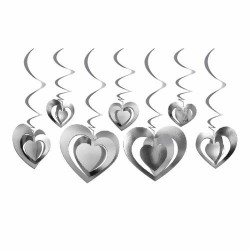 Kalp 12'li 3D Tavan Süs Gümüş