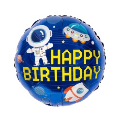 Toptan Uzay Temalı Happy Birthday Yuvarlak Folyo Balon