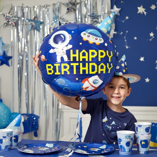 Toptan Uzay Temalı Happy Birthday Yuvarlak Folyo Balon Toptan Uzay Temalı Happy Birthday Yuvarlak Folyo Balon