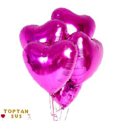 Toptan Fuşya Metalik Folyo Kalp Balon (45 cm)