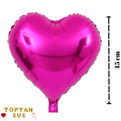 Toptan Fuşya Metalik Folyo Kalp Balon (45 cm)
