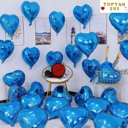 Toptan Mavi Folyo Kalp Balon (45 cm)