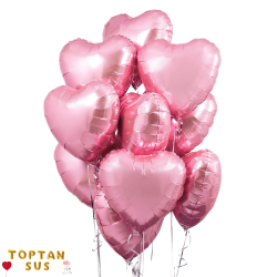 Toptan Pembe Metalik Folyo Kalp Balon (45 cm)