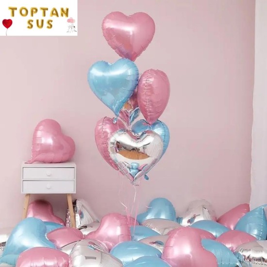 Toptan Pembe Metalik Folyo Kalp Balon (45 cm)