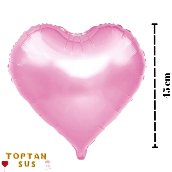 Toptan Pembe Metalik Folyo Kalp Balon (45 cm)