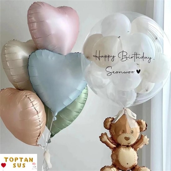 Toptan Mavi Makaron Folyo Kalp Balon (45 cm)