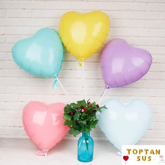 Toptan Mavi Makaron Folyo Kalp Balon (45 cm)