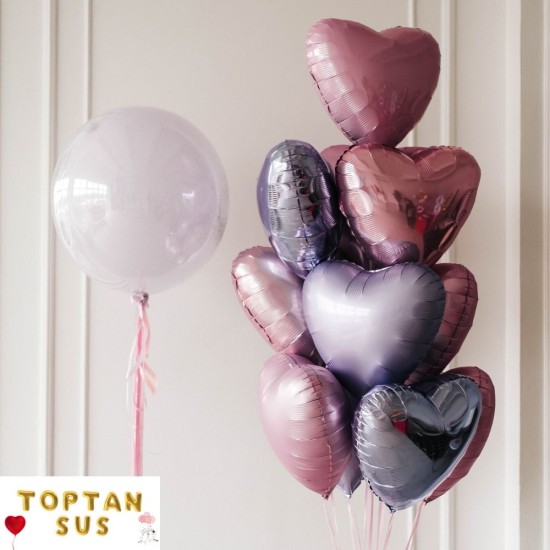 Toptan Mor Makaron Folyo Kalp Balon (45 cm)