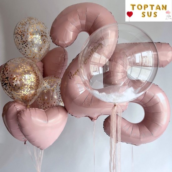 Toptan Pembe Makaron Folyo Kalp Balon (45 cm)