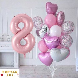 Toptan Pembe Folyo Kalp Balon (45 cm)