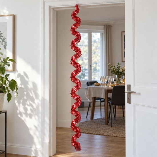 Toptan Metalize Spiral Fransen Kırmızı 300 cm