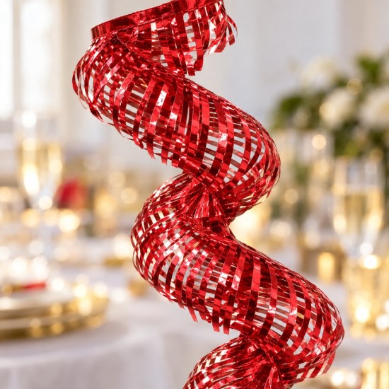 Toptan Metalize Spiral Fransen Kırmızı 300 cm