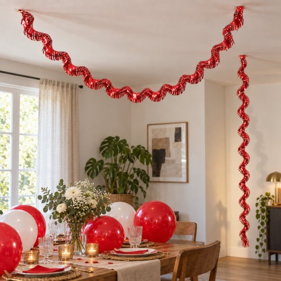 Toptan Metalize Spiral Fransen Kırmızı 300 cm