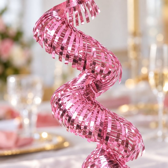 Toptan Metalize Spiral Fransen Pembe 300 cm Toptan Metalize Spiral Fransen Pembe 300 cm