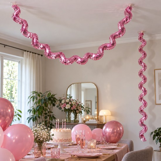 Toptan Metalize Spiral Fransen Pembe 300 cm Toptan Metalize Spiral Fransen Pembe 300 cm