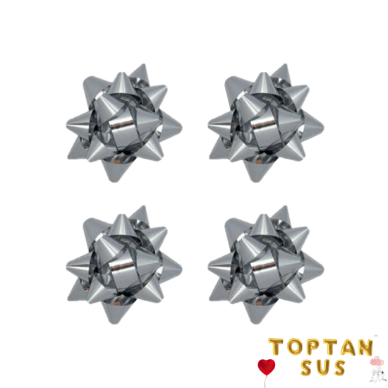 Toptan Hediye Paketi Süsü Metalik Gümüş 100 Adet