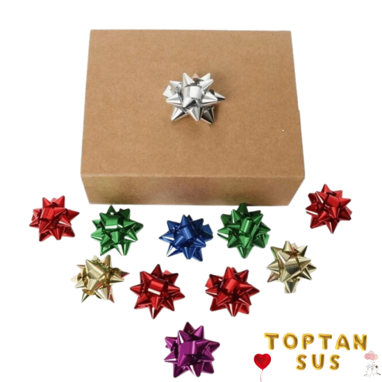 Toptan Hediye Paketi Süsü Metalik Karışık Renk 24 Adet