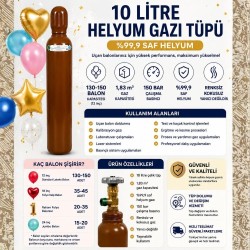 10 Litre Helyum Gazı Tüpü (%99,9 Saflık) | 130-150 Balon Kapasitesi