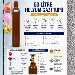 50 Litre Helyum Gazı ve Tüpü  (%99,9 Saflık) | 800-900 Balon Kapasitesi
