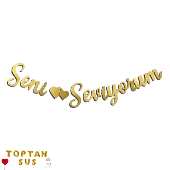 Seni Seviyorum Kaligrafi Banner Gold