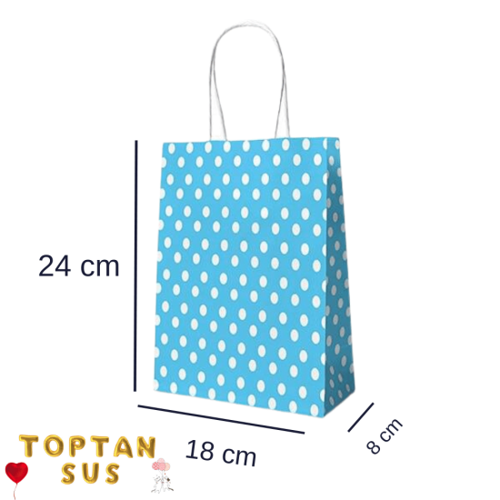 Karton Çanta Puantiyeli Mavi 24 Cm 25 Adet