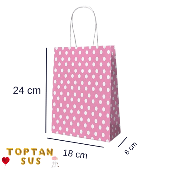 Karton Çanta Puantiyeli Pembe 24 Cm 25 Adet