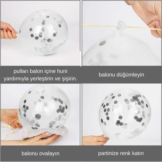 Toptan Metalik Gümüş Balon İçi Konfeti Pulu 10 Gr