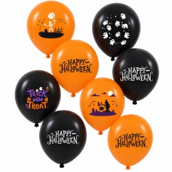 Toptan Halloween Baskılı Balon Siyah Turuncu, 100 Adet