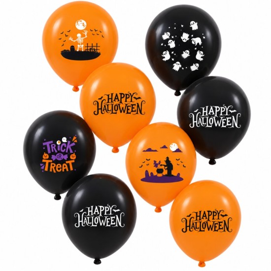 Toptan Halloween Baskılı Balon Siyah Turuncu, 100 Adet