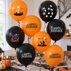 Toptan Halloween Baskılı Balon Siyah Turuncu, 100 Adet