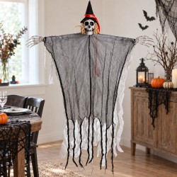 Toptan Halloween Hasır Cadı Beyaz Işıklı, 110 cm