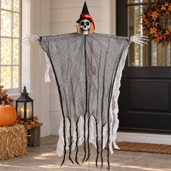 Toptan Halloween Hasır Cadı Beyaz Işıklı, 110 cm Toptan Halloween Hasır Cadı Beyaz Işıklı, 110 cm