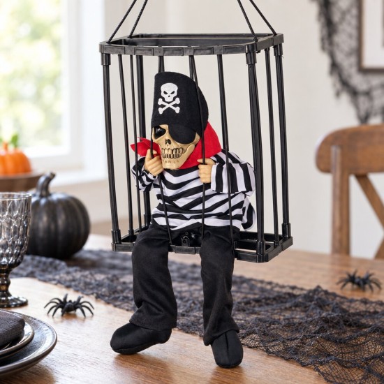 Toptan Halloween Kafesli Korsan İskelet, Işıklı Sesli