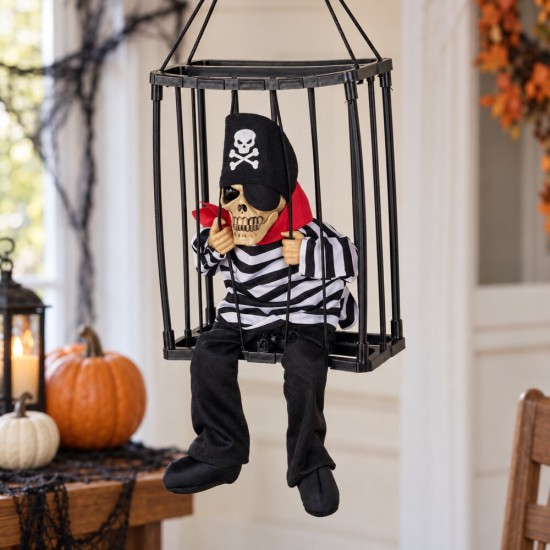 Toptan Halloween Kafesli Korsan İskelet, Işıklı Sesli