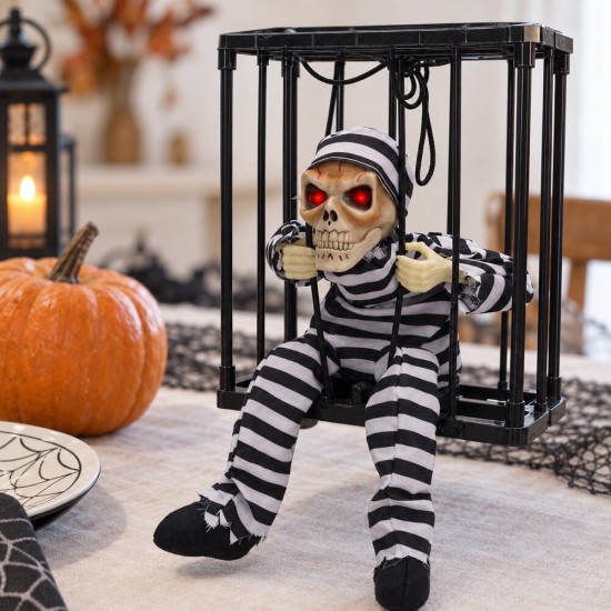 Toptan Halloween Kafesli Mahkum İskelet, Işıklı Sesli