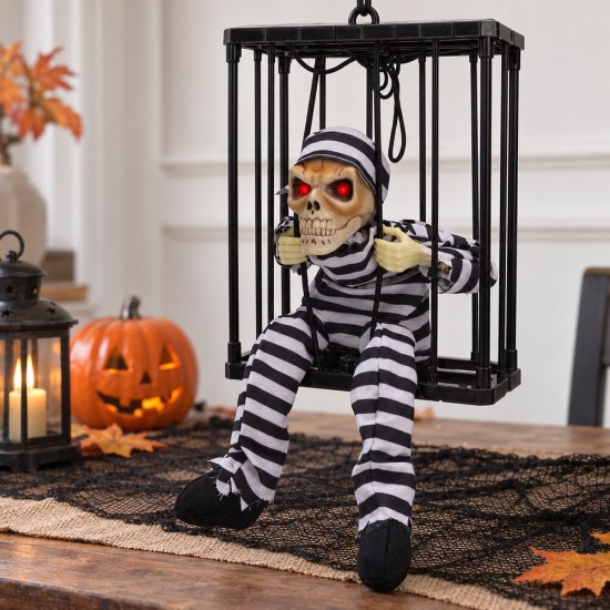 Toptan Halloween Kafesli Mahkum İskelet, Işıklı Sesli