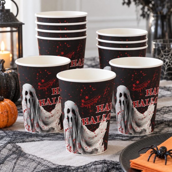 Toptan Halloween Karton Bardak Kanlı Hayalet Desenli, 8 Adet