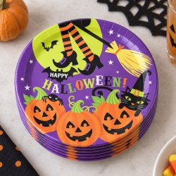 Toptan Halloween Karton Tabak Cadı Desenli, 8 Adet