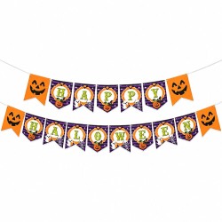 Toptan Halloween Zikzak Banner, Happy Halloween Yazılı