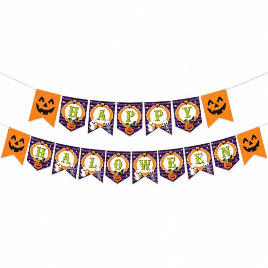 Toptan Halloween Zikzak Banner, Happy Halloween Yazılı
